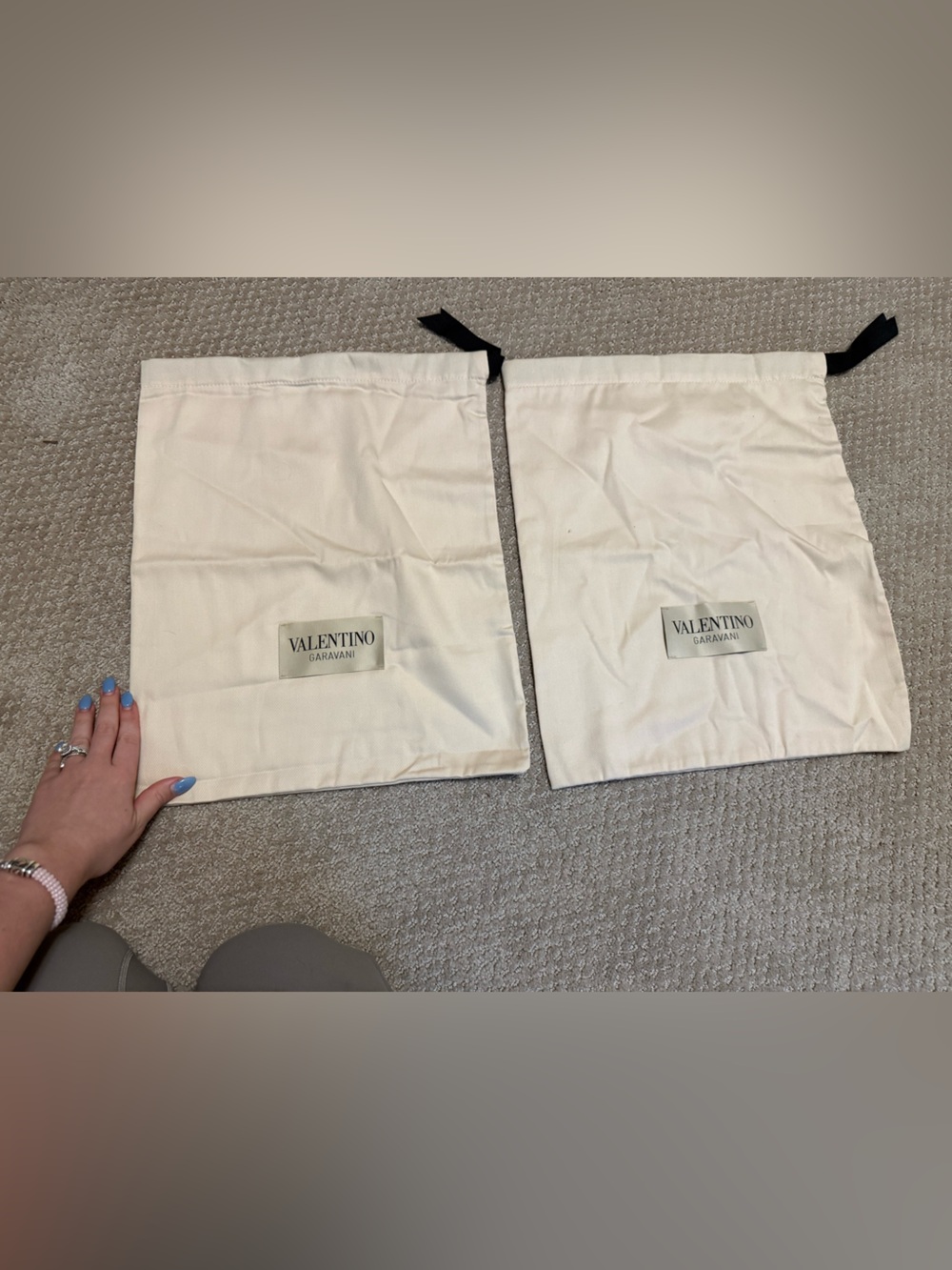 New! Valentino Garavani Cream and Black Logo Dust Bag x2